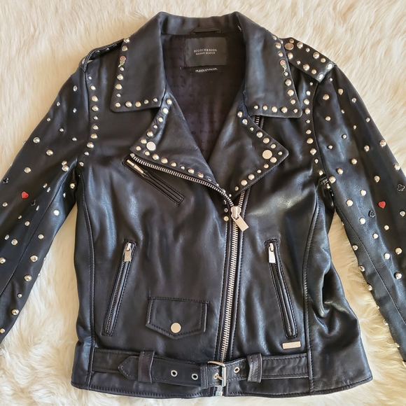 Scotch & Soda Maison Scotch Troublemaker Black Studded Leather Jacket XS - Picture 2 of 16